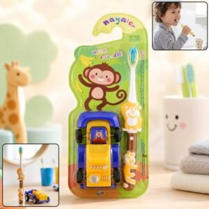 Kids Cartoon Toothbrush with Toy, Soft Bristle Children Brush (2 Pcs)