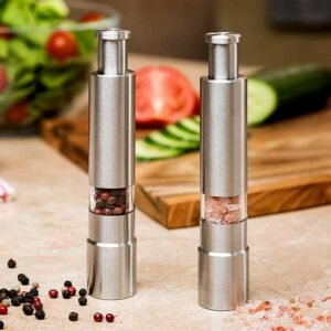 Thumb Press Grinder – Steel Salt & Pepper Mill | ProChef Gadgets