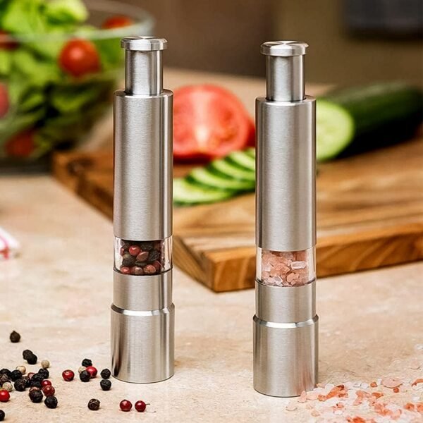 Thumb Press Grinder – Steel Salt & Pepper Mill | ProChef Gadgets