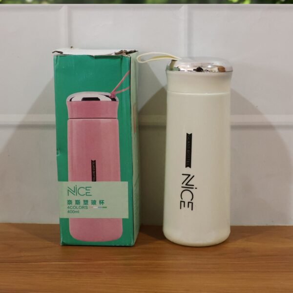 White Glass Water Bottle – Leakproof & Protective Cover 400 ML