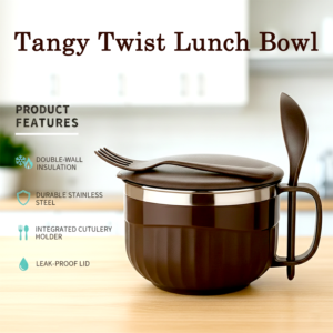 Insulated Lunch Bowl 650ml – Leak-Proof with Cutlery Set