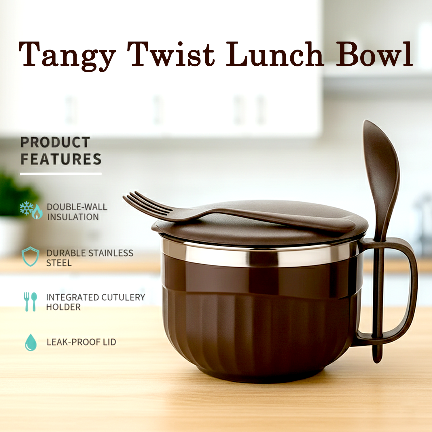 Insulated Lunch Bowl 650ml – Leak-Proof with Cutlery Set