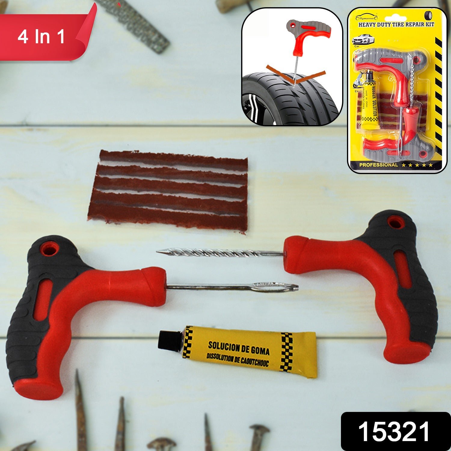 Tubeless Tyre Puncture Repair Kit – 4-in-1 Durable Tool Set