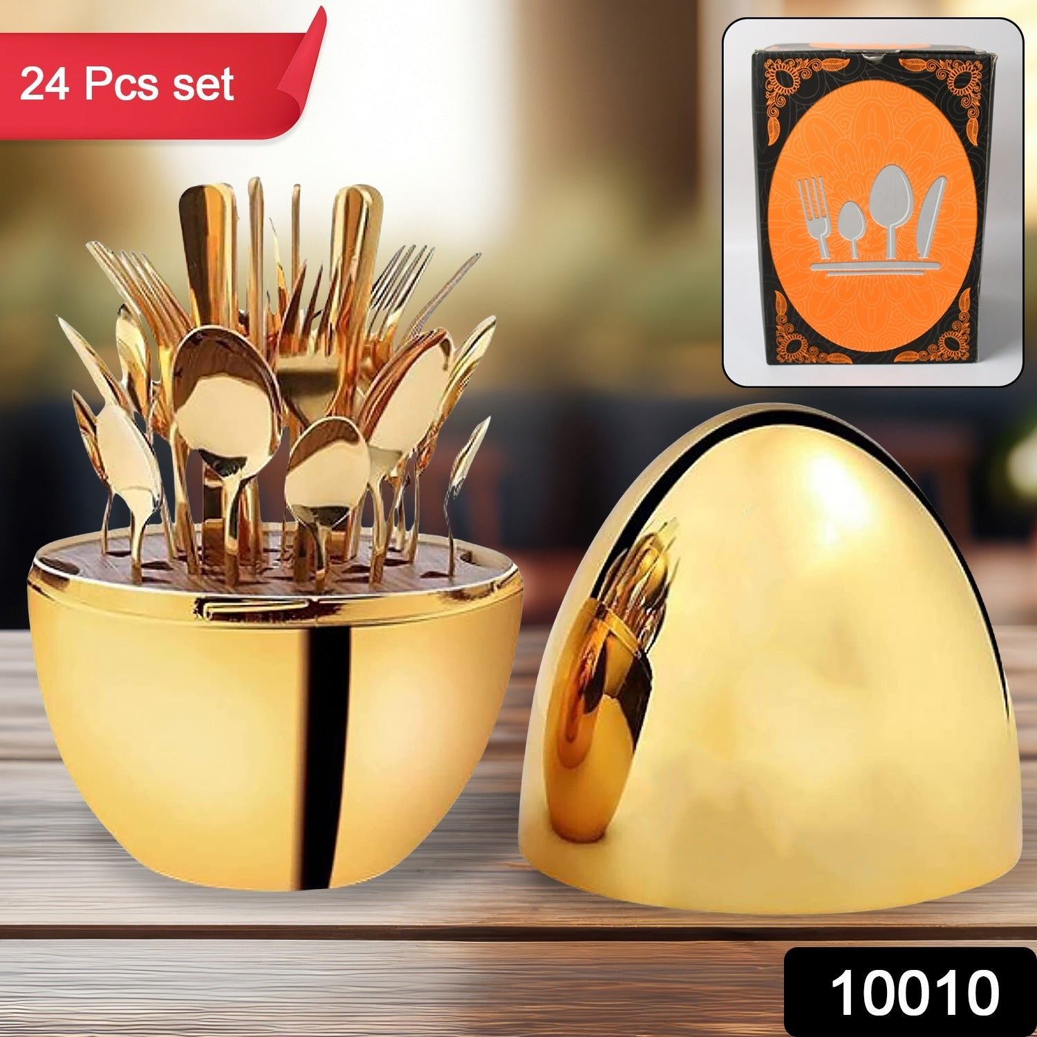 Golden Cutlery Set – 24-Pc with Oval Stand | Serve Stellar