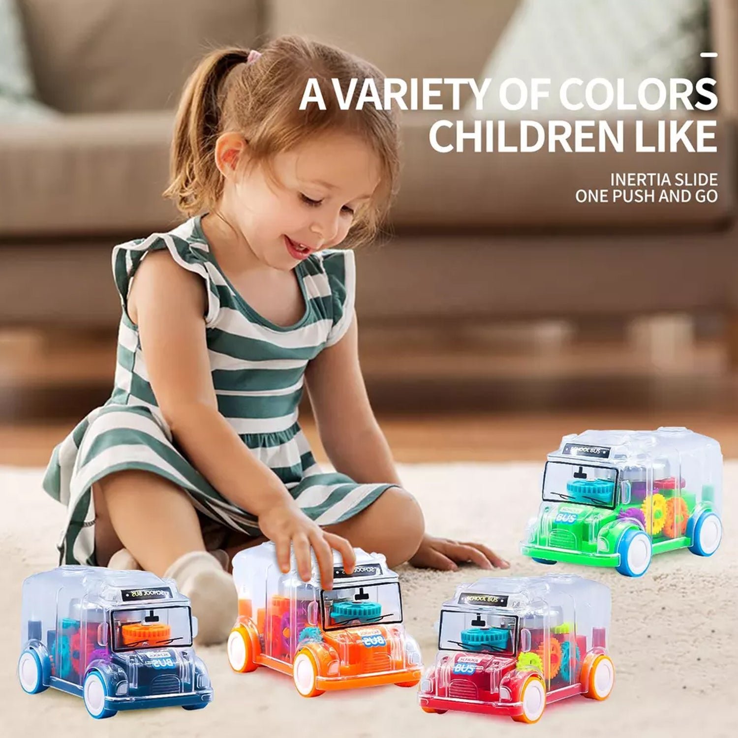 Transparent Musical School Bus Toy – Educational Gear Fun for Kids | Aditi