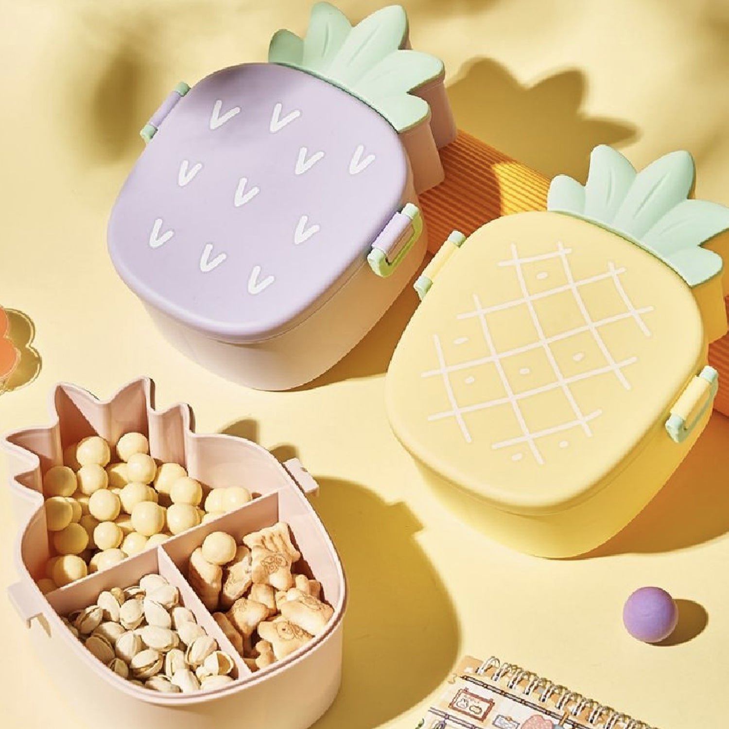 Kids Bento Lunch Box – Pineapple Design with Fork & Spoon | Lunchie Bunchie