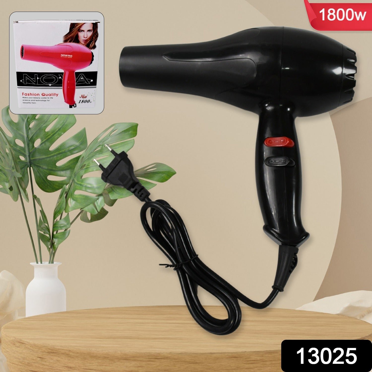 Professional Hair Dryer – 1800W, 3 Heat Settings |