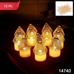 LED Flameless Candle Lights – Set of 12 with Golden Net Cover