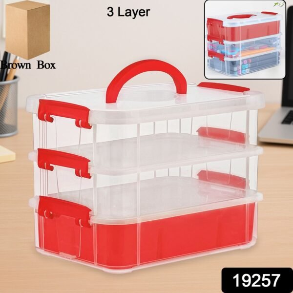 Transparent 3-Layer Storage Box with Handle and Lock Clips