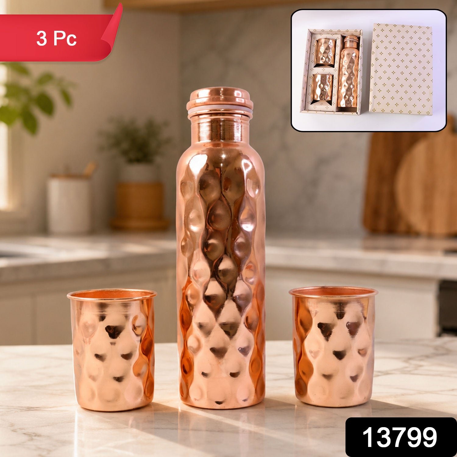 Copper Water Bottle Set – Diamond Cut & 2 Glasses | Own Hydrate