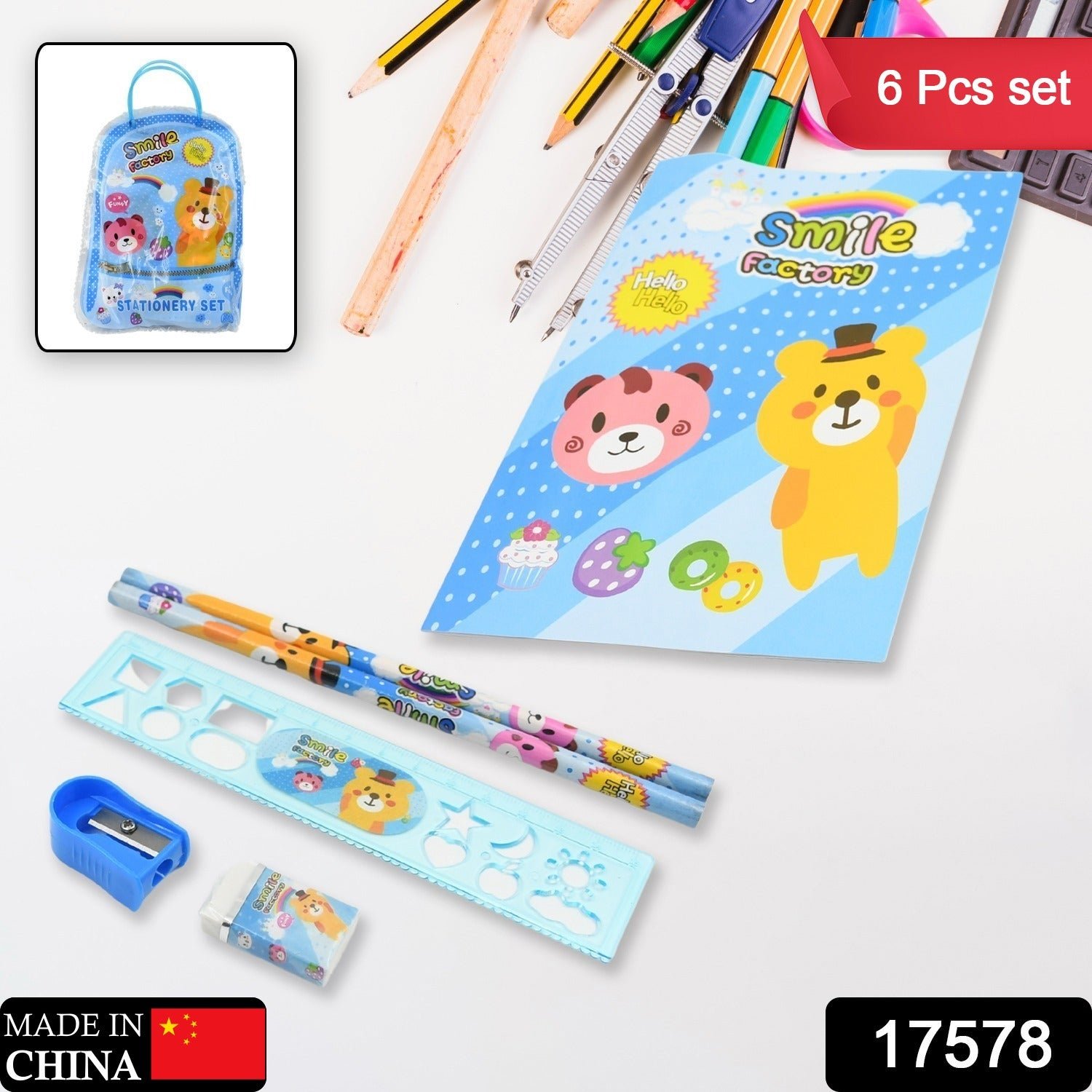 Kids Stationery Kit – 6-Piece Cartoon Set for School | TinyTrendy