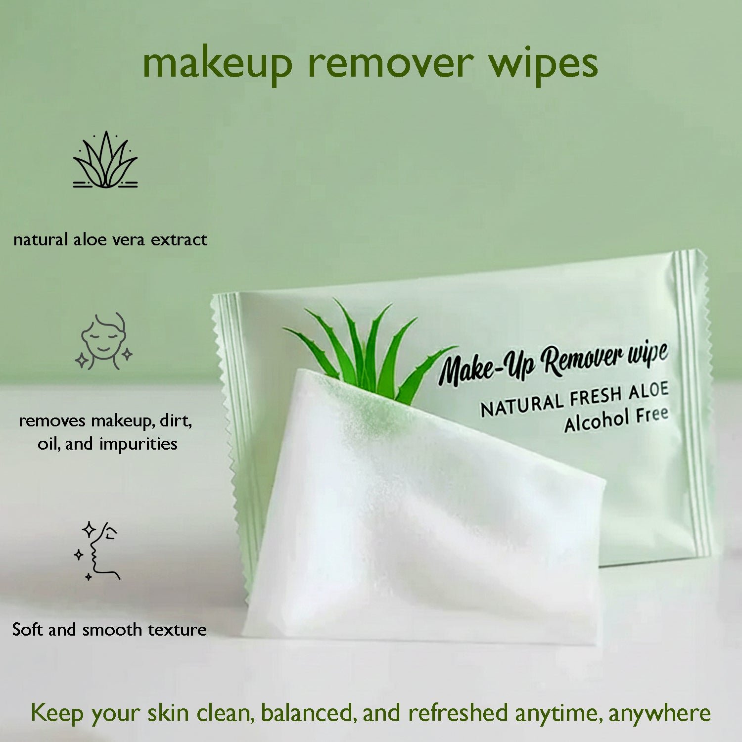 Makeup Remover Wipes – Alcohol-Free Aloe Cleansing Towelettes Pack