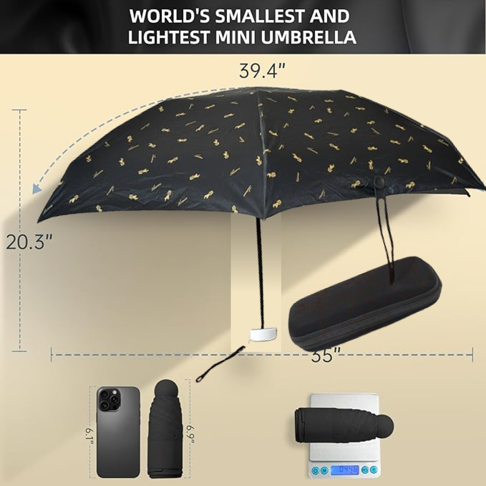Compact Umbrella UV Protection 3 Fold with Zip Case