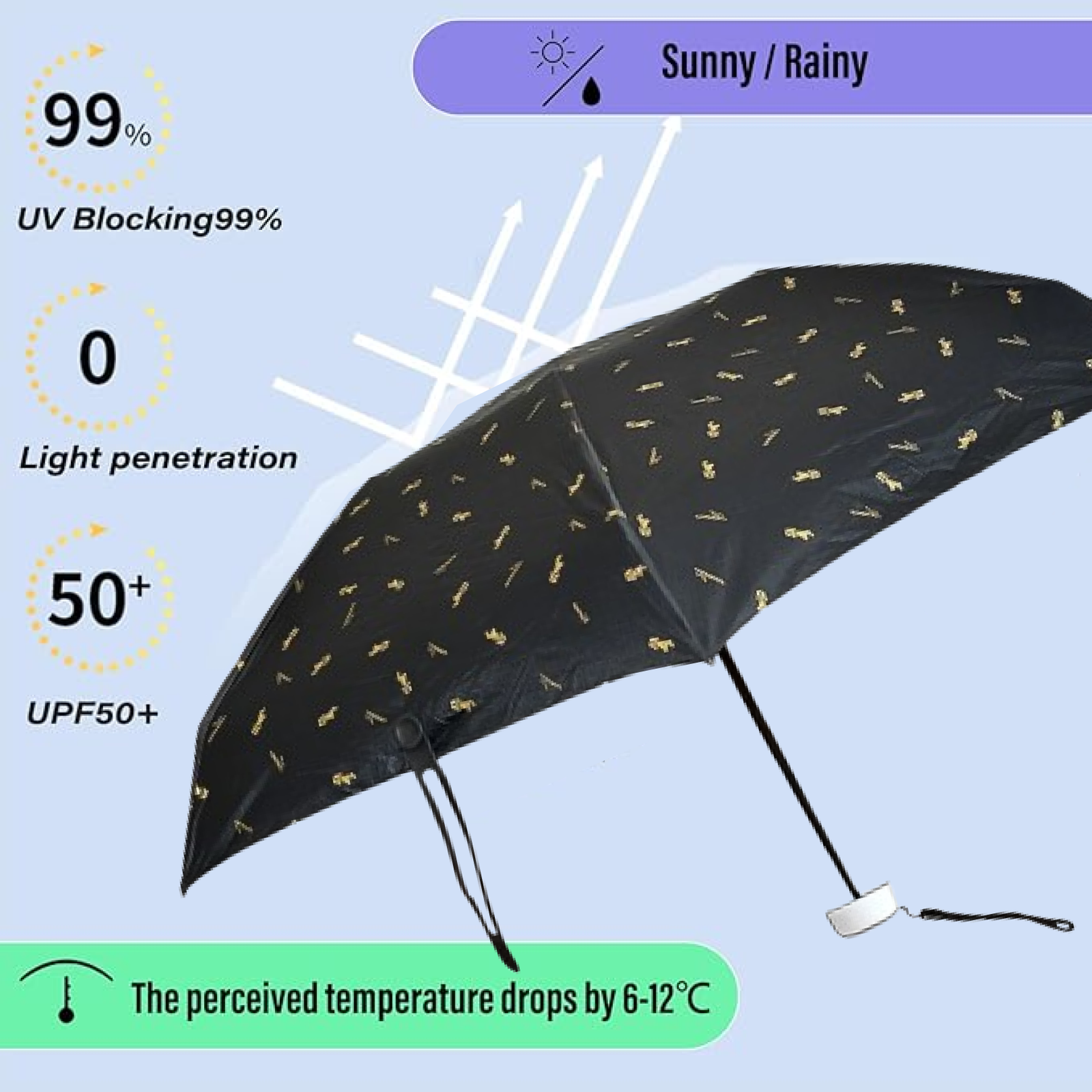 Compact Umbrella UV Protection 3 Fold with Zip Case