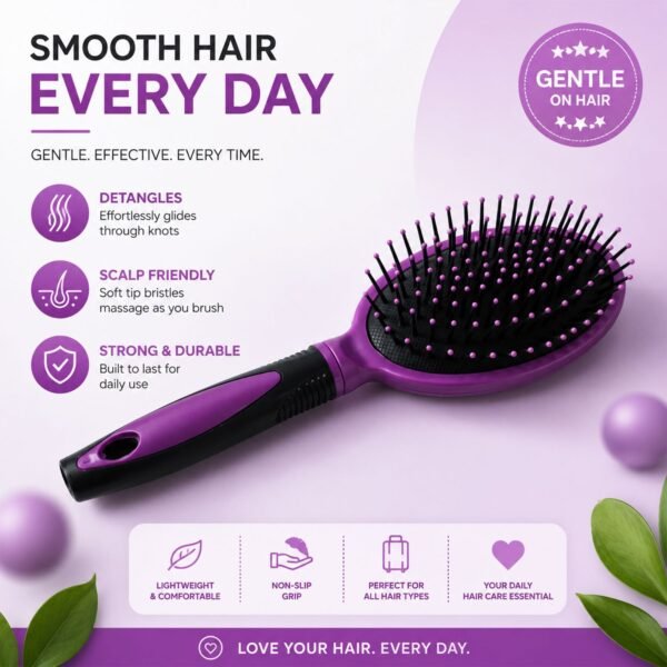 Cushioned Paddle Hair Brush – Detangling & Frizz Control for All Hair