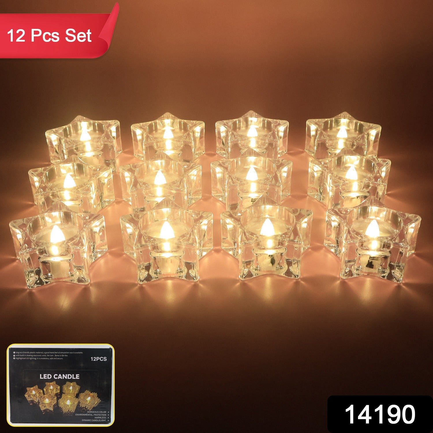 LED Crystal Effect Flameless Candles – Set of 12 Decorative Tealights
