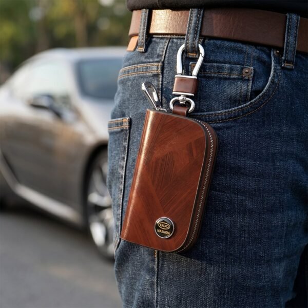 Leather Car Key Case – Compact & Stylish with Secure Closure