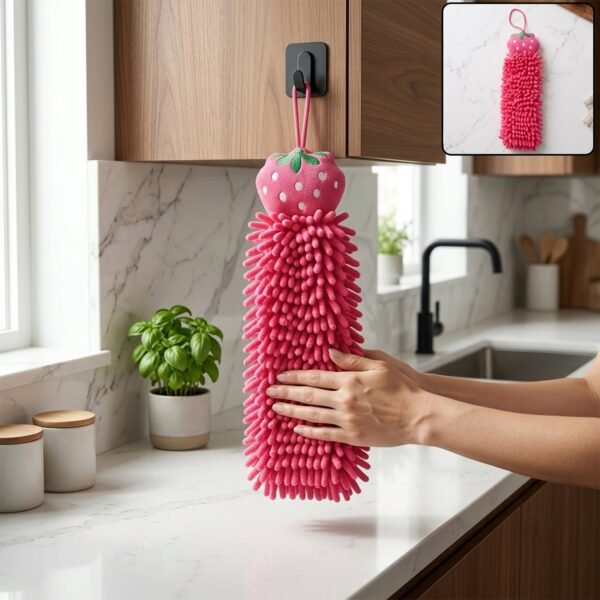 Microfiber Chenille Hanging Hand Towel for Bathroom and Kitchen Cleaning (1 Pc)