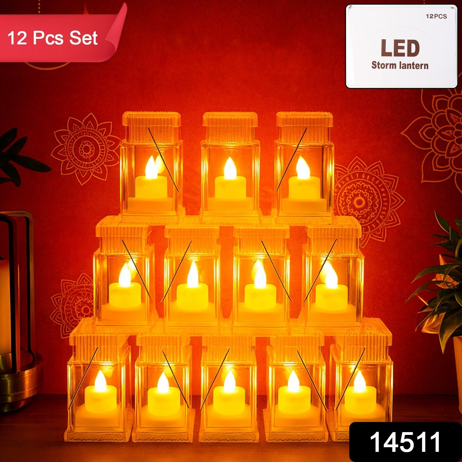 LED Storm Lantern Decorative Lights – Set of 12 Battery-Operated Flameless Lanterns