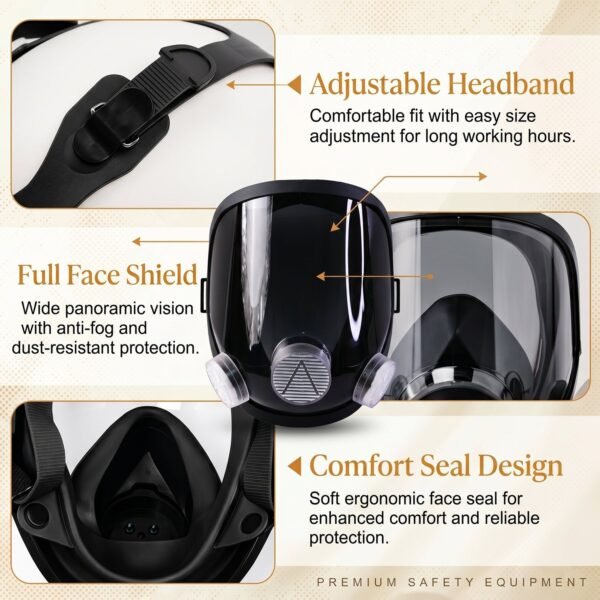 Full Face Safety Respirator Mask – Dual Filters & Clear Visor for Protection