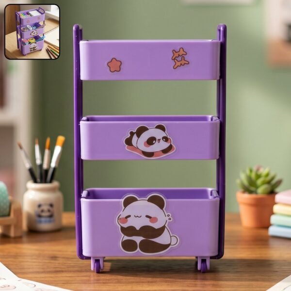 Mini Storage Trolley – 3-Tier Desk Organizer with Wheels for Kids and Office