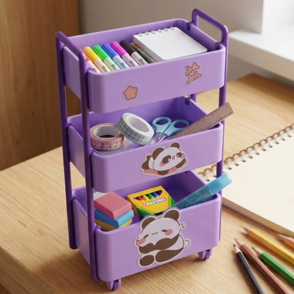 Mini Storage Trolley – 3-Tier Desk Organizer with Wheels for Kids and Office