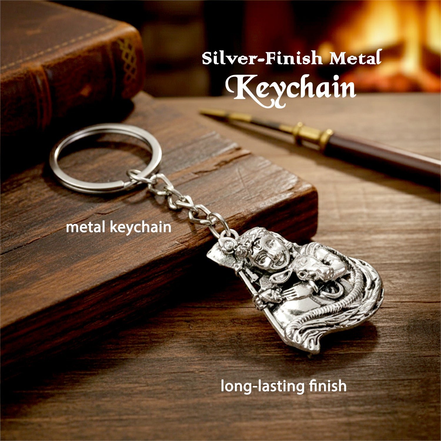 Silver Finish Bal Krishna Metal Keychain – Elegant Devotional Charm