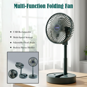 USB Folding Fan – Portable Desk Fan with Adjustable Speed & Phone Holder
