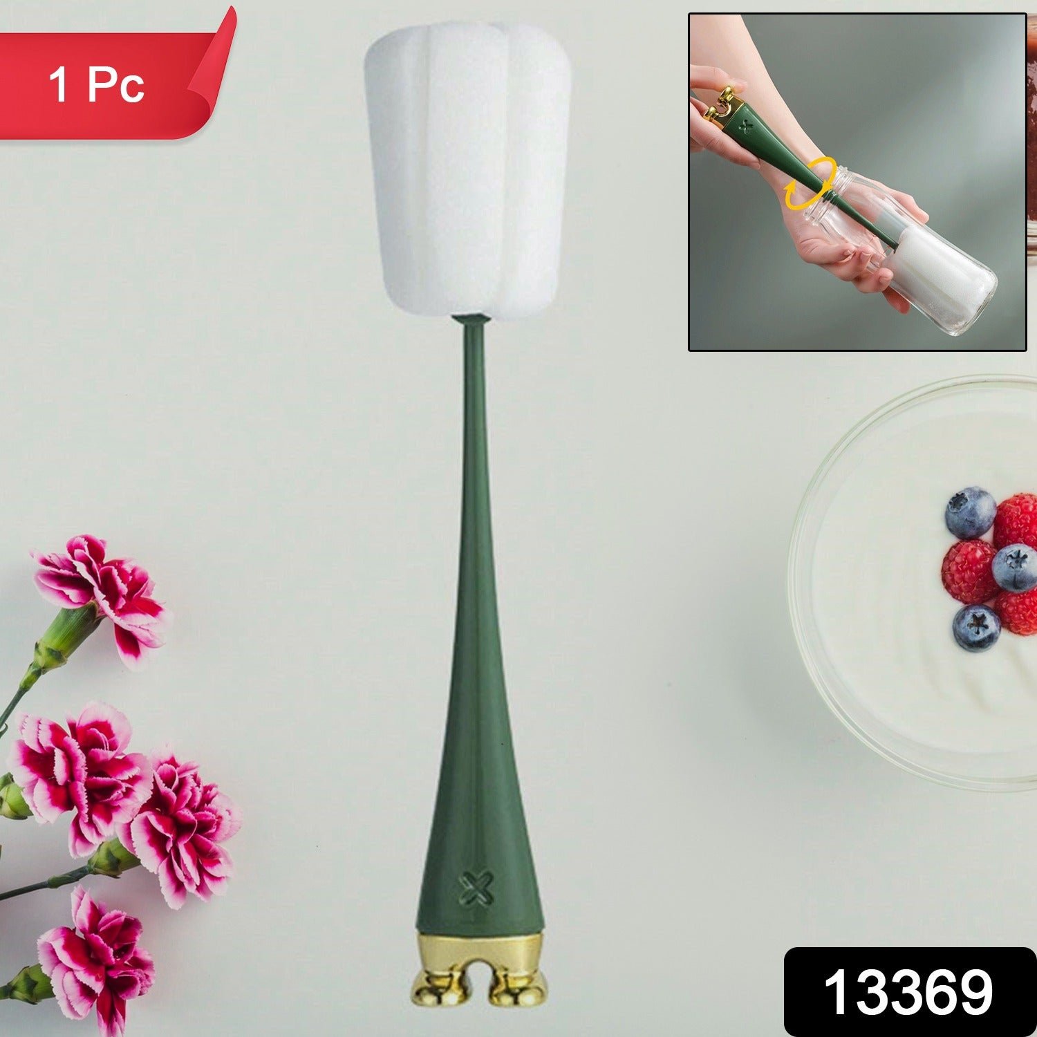 Silicone Bottle Cleaning Brush – Long Handle Foam Scrubber | Velvet Wipe