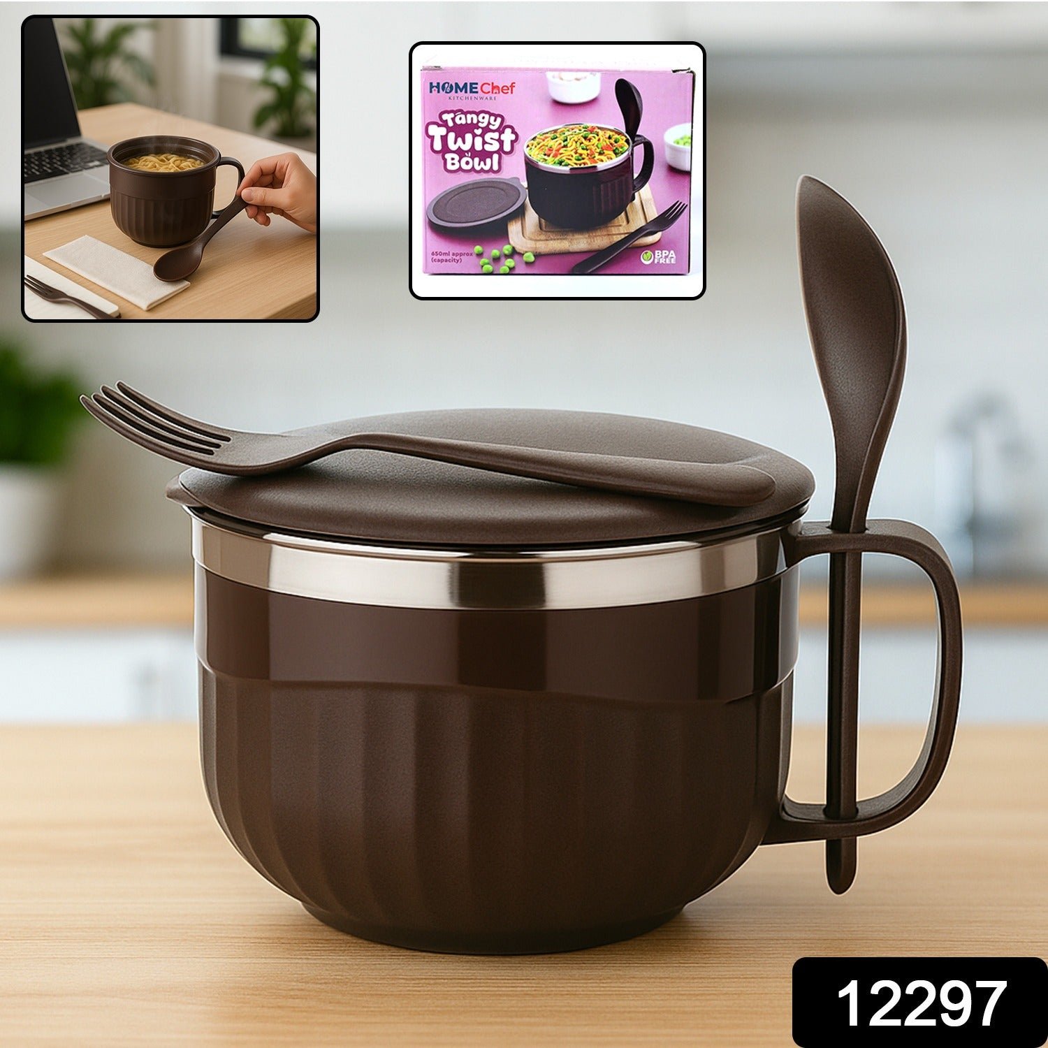 Insulated Lunch Bowl 650ml – Leak-Proof with Cutlery Set