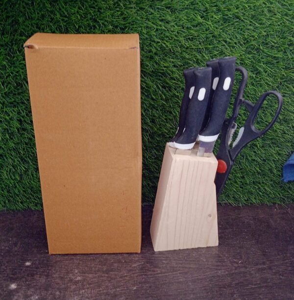 Kitchen Knife Set – 5-Piece Black Set with Wooden Block & Scissors