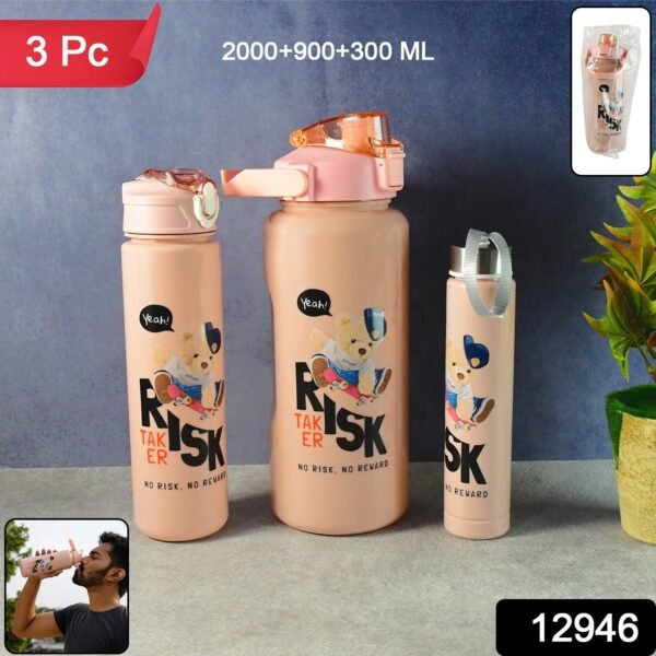 Cartoon Printed Water Bottle Set – Leakproof Multi-Size Trio