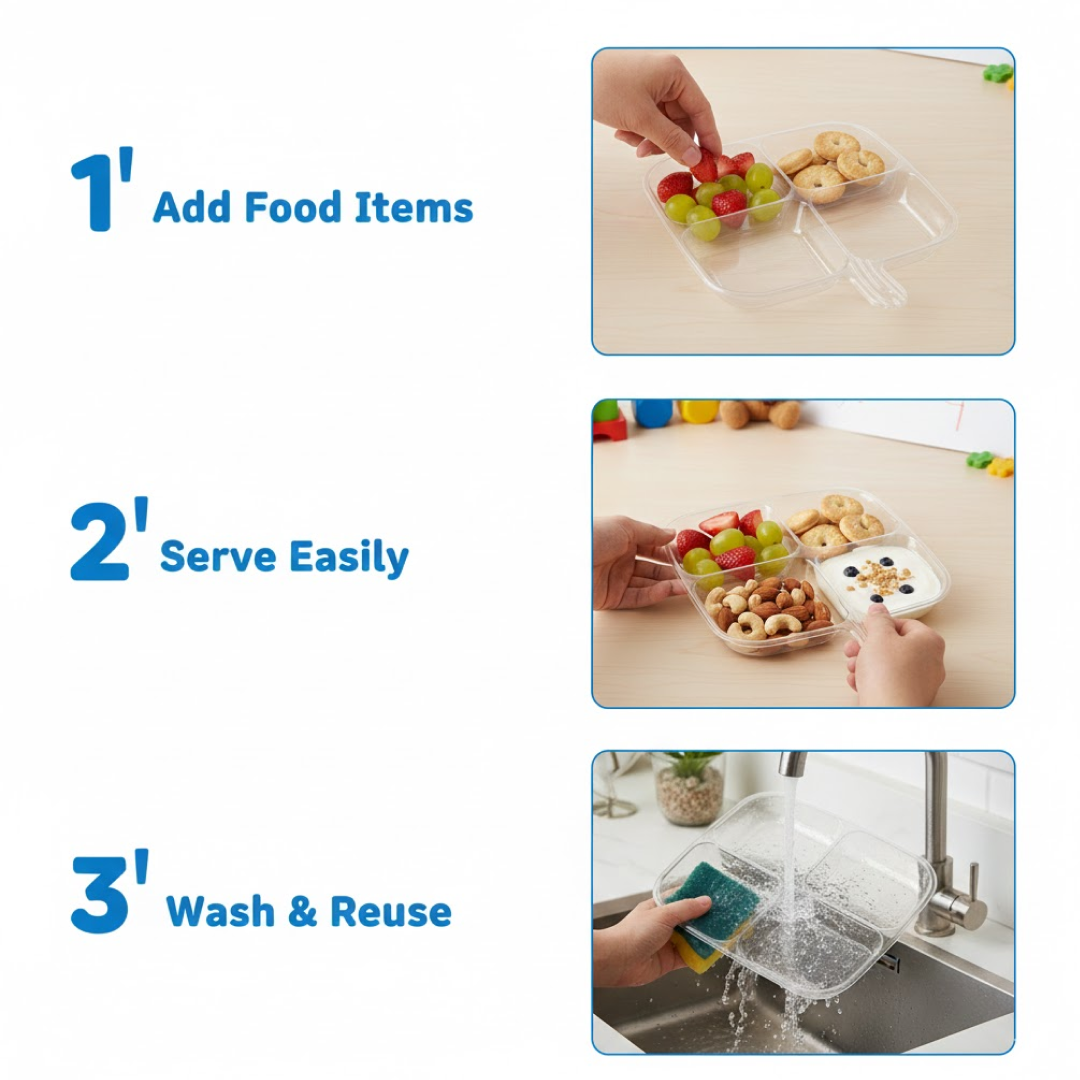 Plastic 4-Compartment Serving Tray – Durable & Portable Kitchen Tray