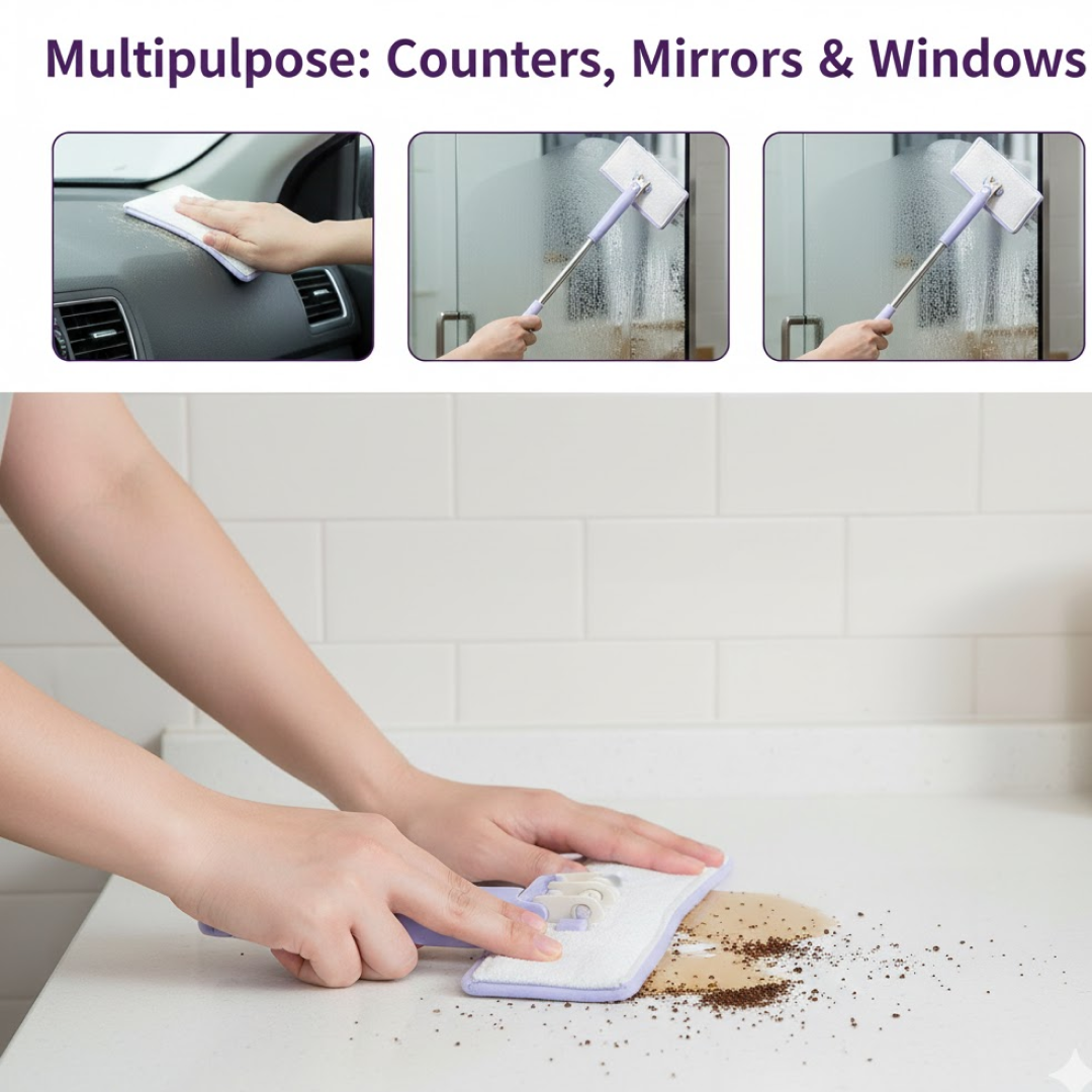 Mini Mop with Automatic Cloth Change & Push-Pull Handle | Velvet Wipe