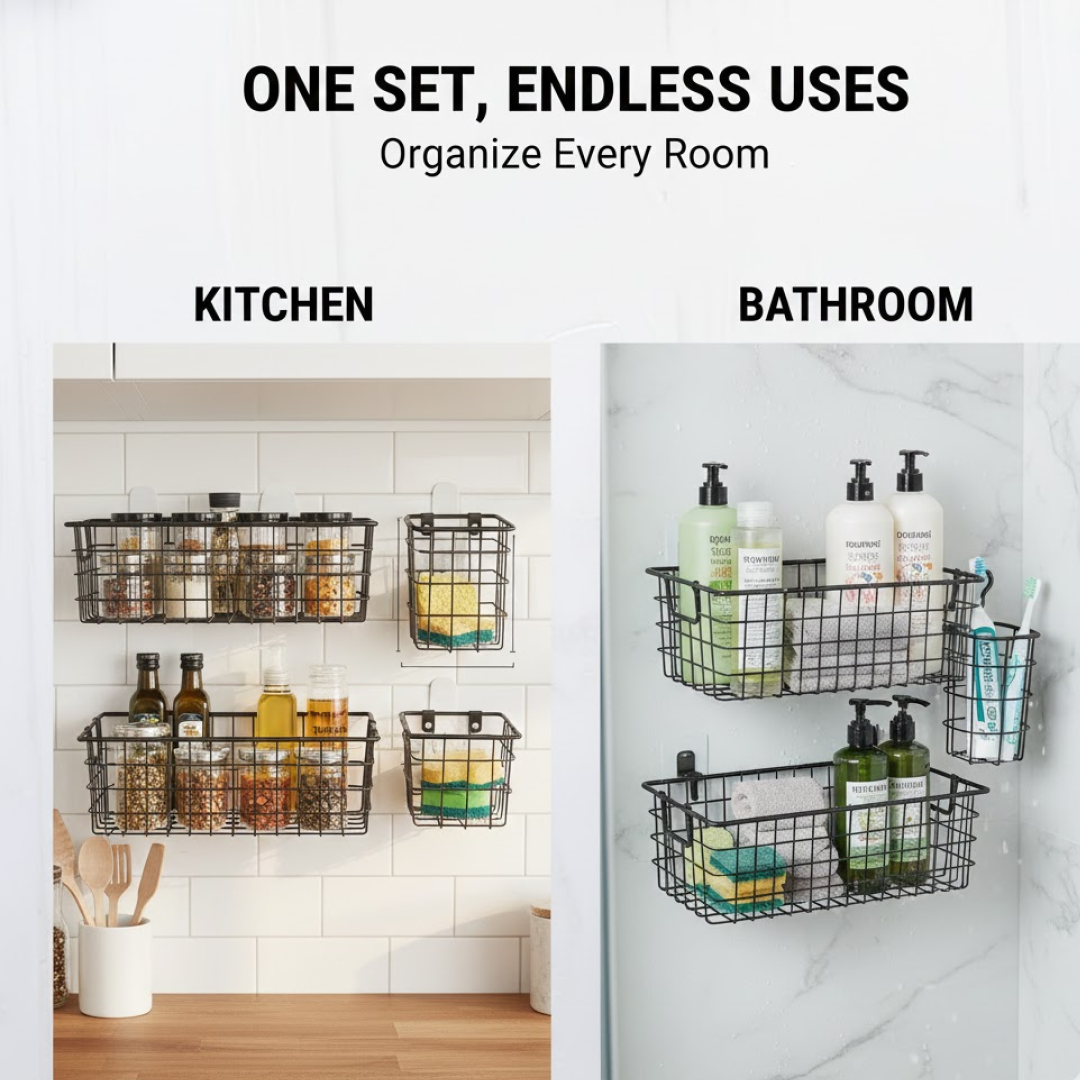Metal Shower Caddy – Durable 5-Pc Bathroom Organizer Combo