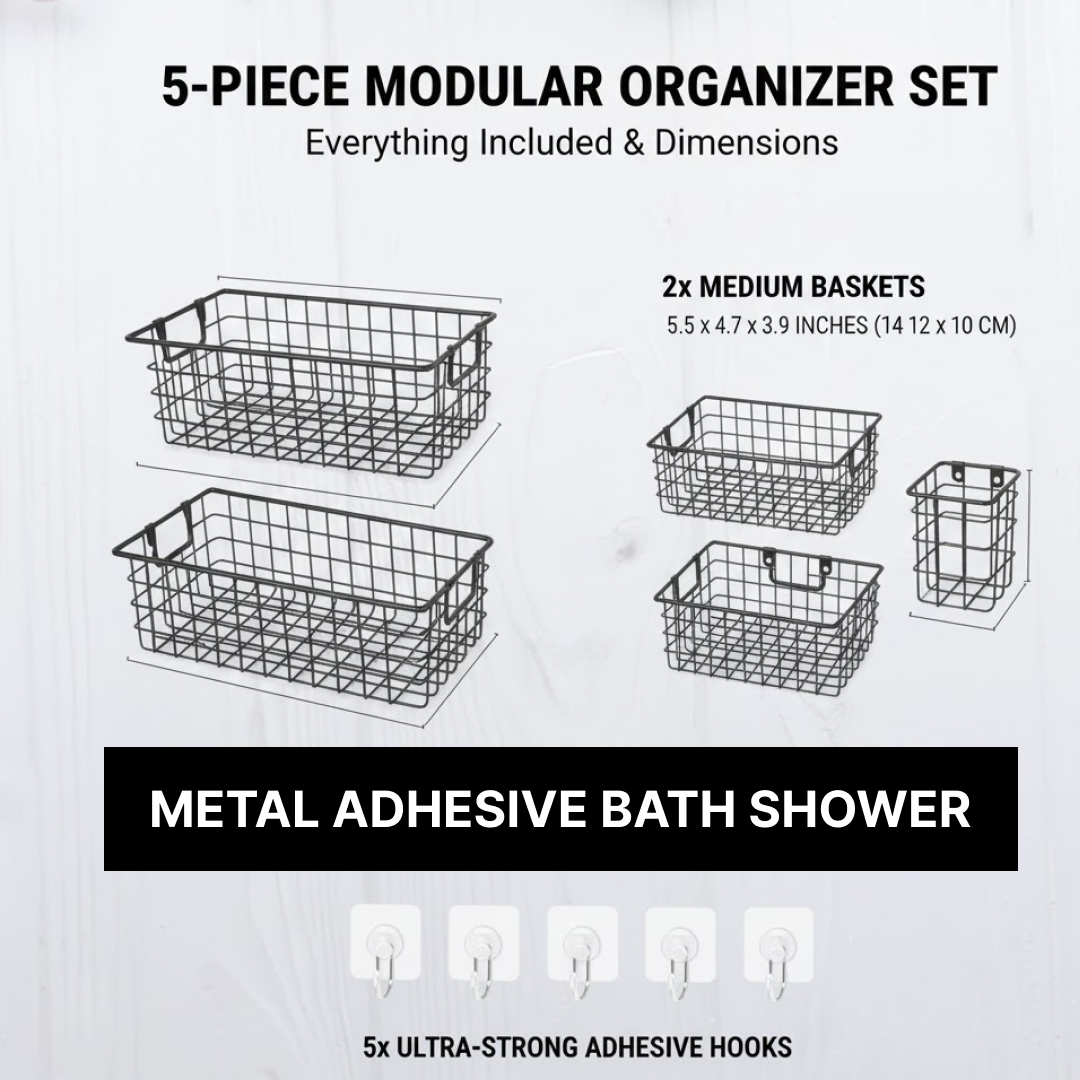 Metal Shower Caddy – Durable 5-Pc Bathroom Organizer Combo