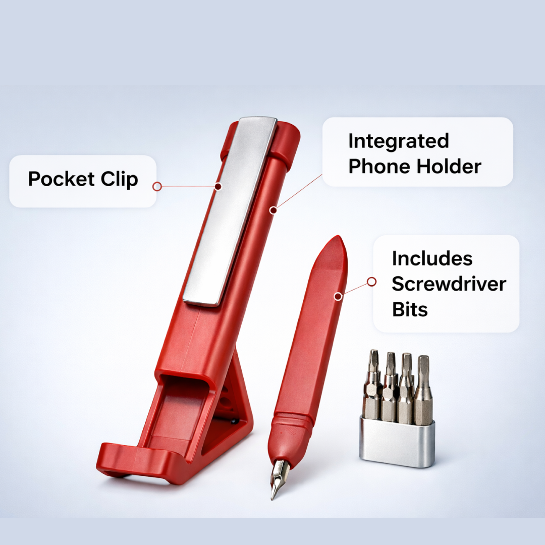 Multi-Function Pen – 4-in-1 Phone Holder & Screwdriver Set | Velvet Wipe