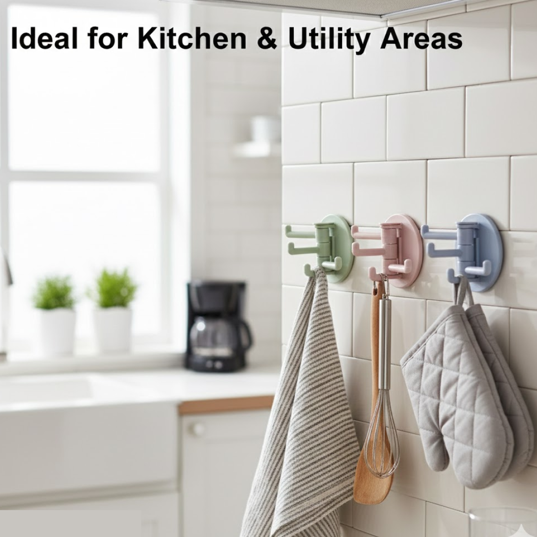 Punch-Free Sticky Hook – 3-Hook Rotating Organizer | GlimmerHome
