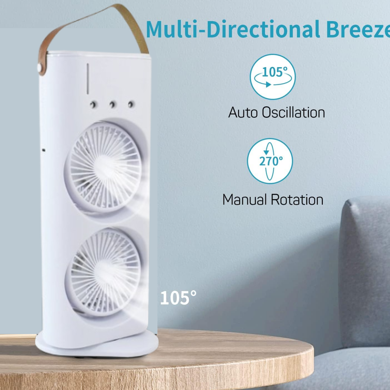Three-Hole Spray Charging Fan – Powerful Dual-Head Air Cooler | Velvet Wheels