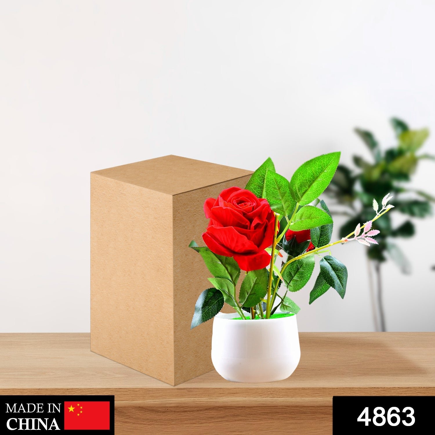 Artificial Rose Plant – Realistic Decor with Pot | VoltDesk