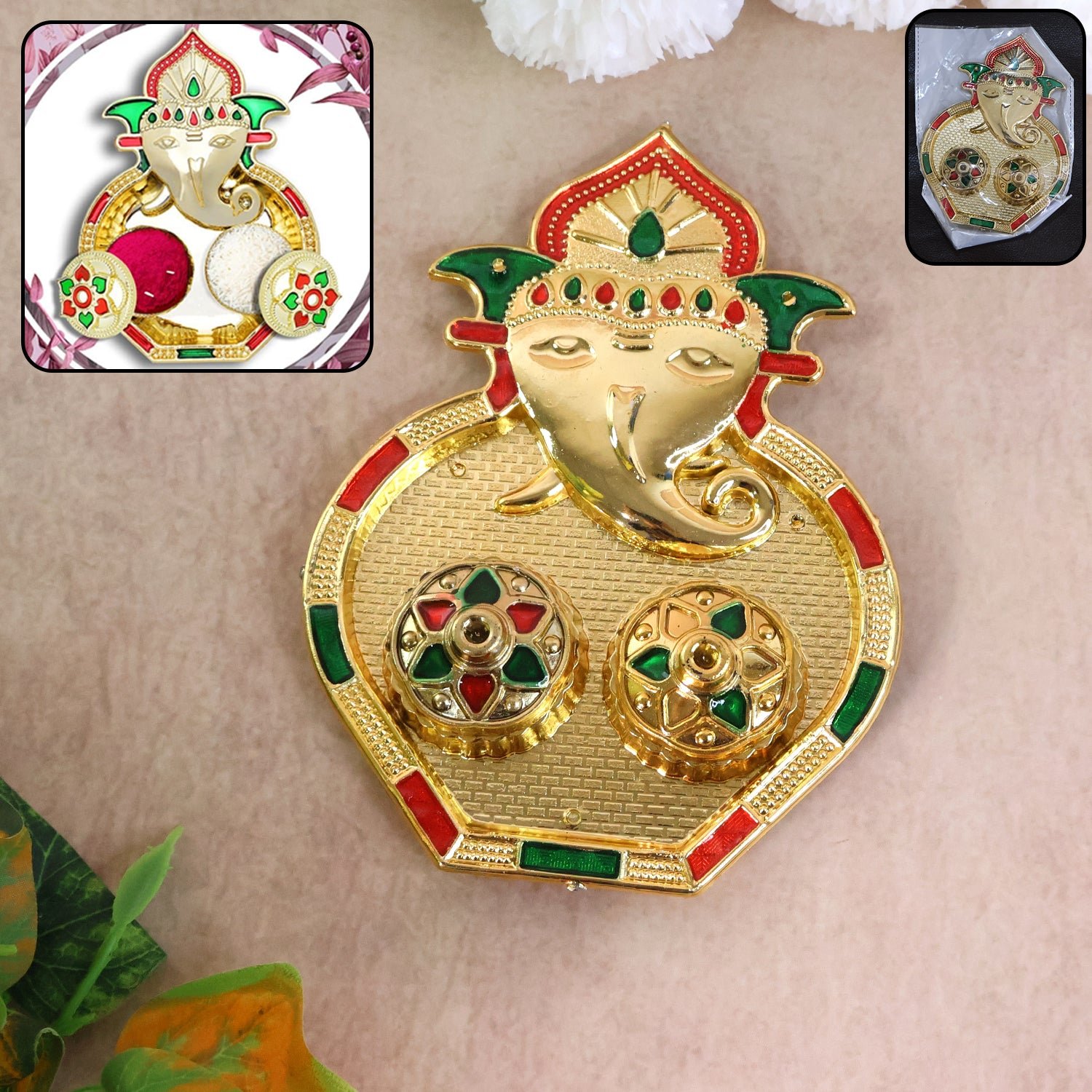 Ganesh Kumkum Box – Decorative Twin Containers for Pooja