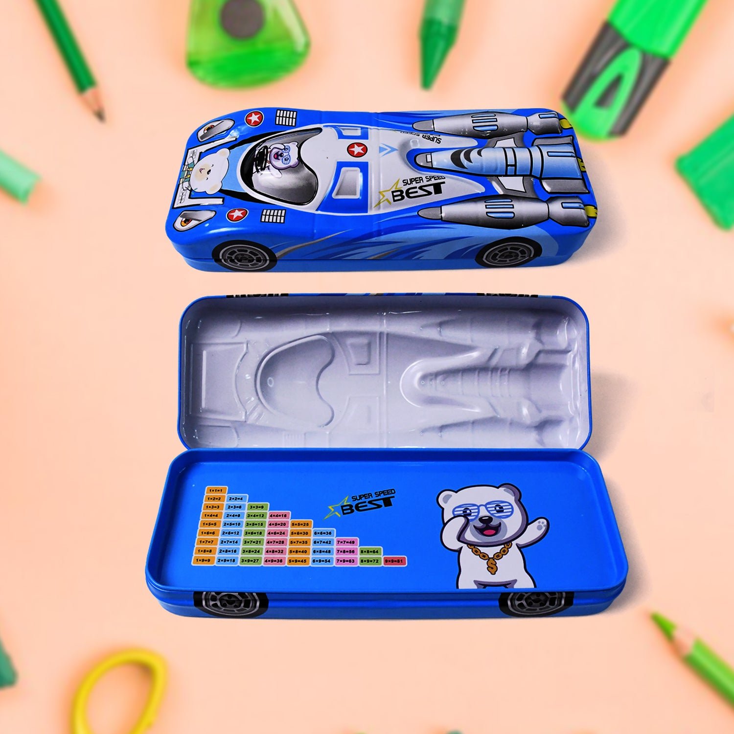 Car Shape Compass Box – Metal Pencil Case for Kids |