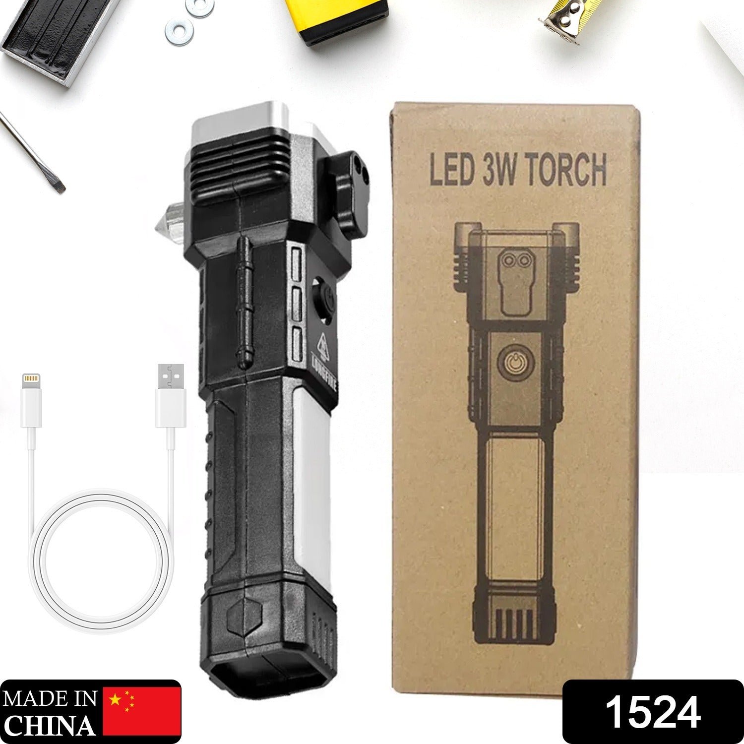 Rechargeable LED Torch – Emergency Hammer & Glass Cutter | Indo Glow