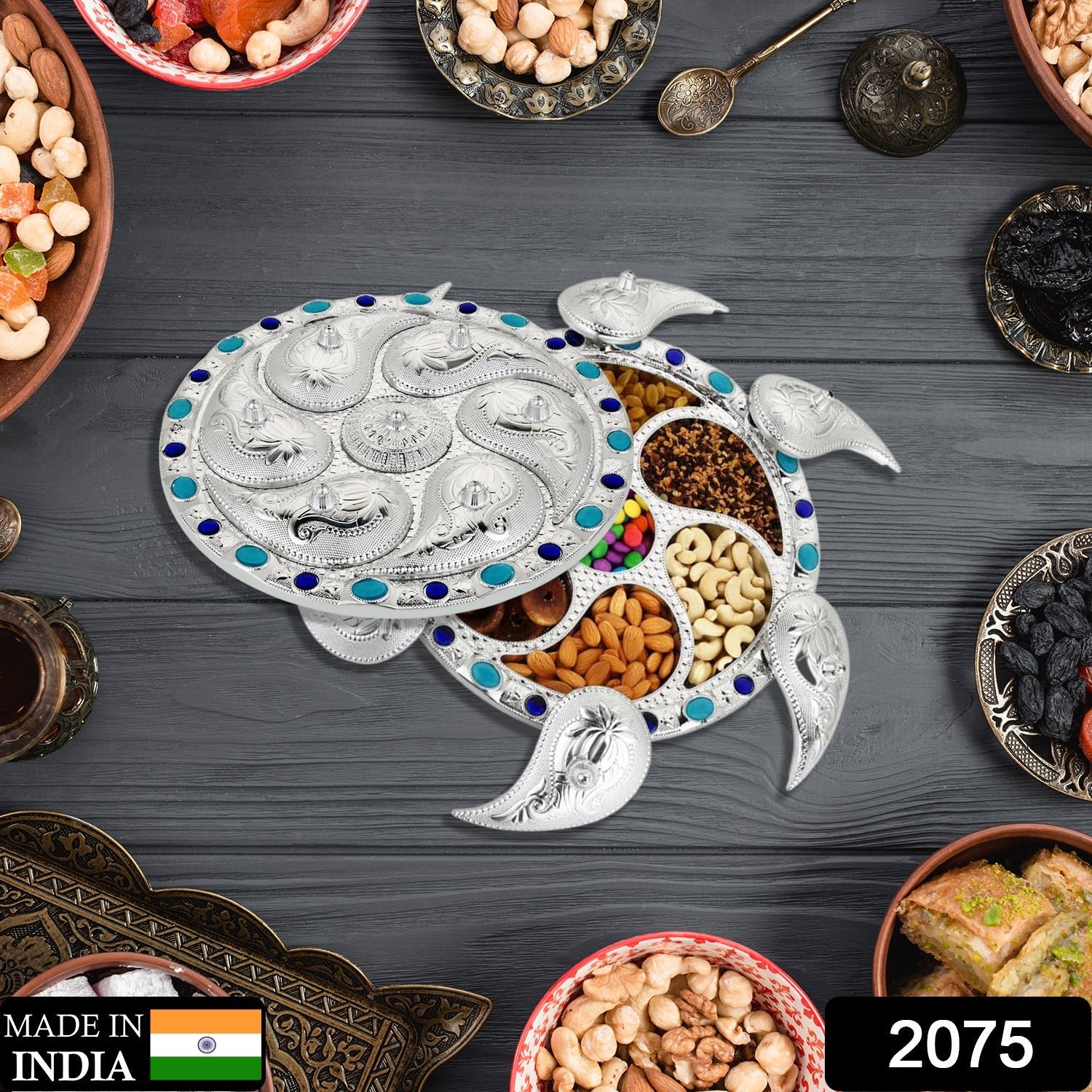 1_aa6dcb8d-64d7-4e9f-817f-a020a821c2d9 Rotating Dry Fruit Tray – 7-Compartment Snack Server | Lunchie Bunchie