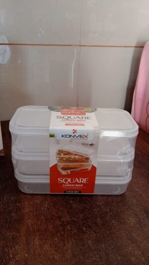 Plastic Lunch Box Set – 3-Piece Square Storage | Konvex