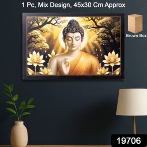 Lord Buddha Wall Painting – Spiritual Decor with Wooden Frame