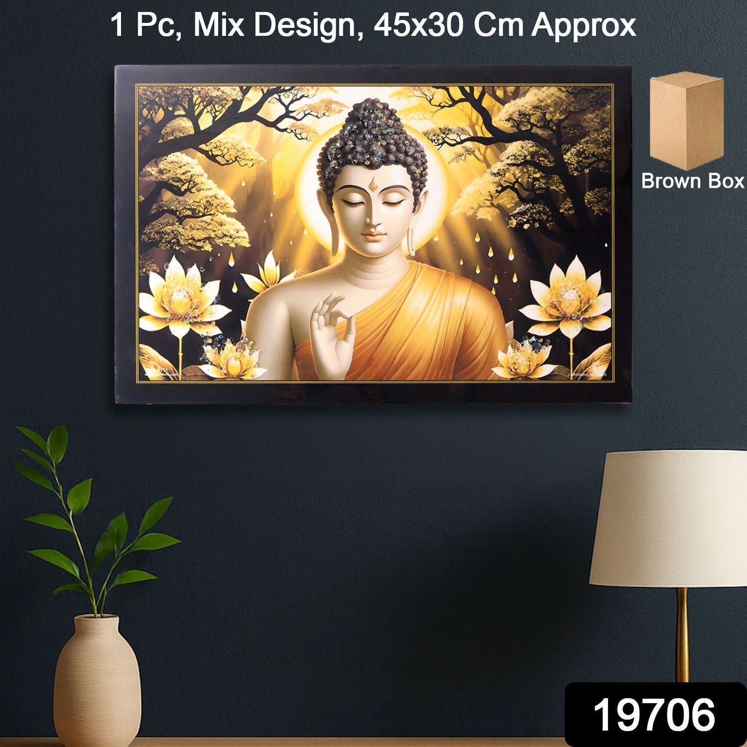 Lord Buddha Wall Painting – Spiritual Decor with Wooden Frame