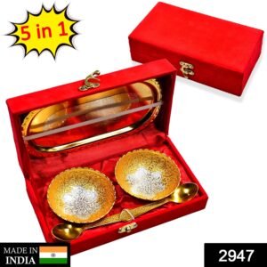 Gold Silver Plated Tray Set – Brass with Bowls & Spoons | Lunchie Bunchie