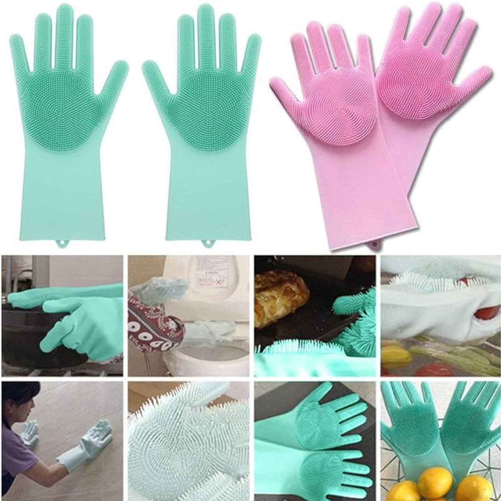 20171 Silicone Cleaning Gloves – Multicolor Reusable Scrubber | Velvet Wipe