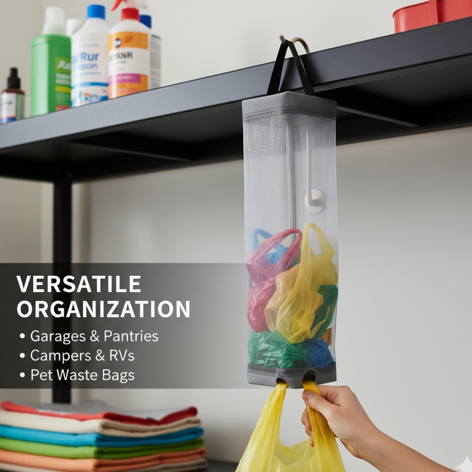 Hanging Waste Bag Holder – Durable Mesh Organizer | Tidy Table
